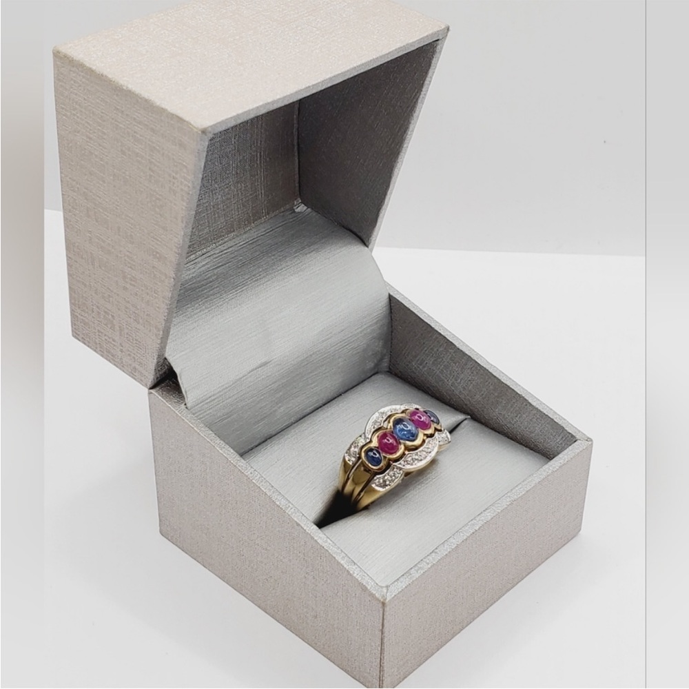 Genuine Oval Blue & Pink Cabochon Sapphire 14k gold / 925 Sterling Silver Ring - Picture 8 of 8